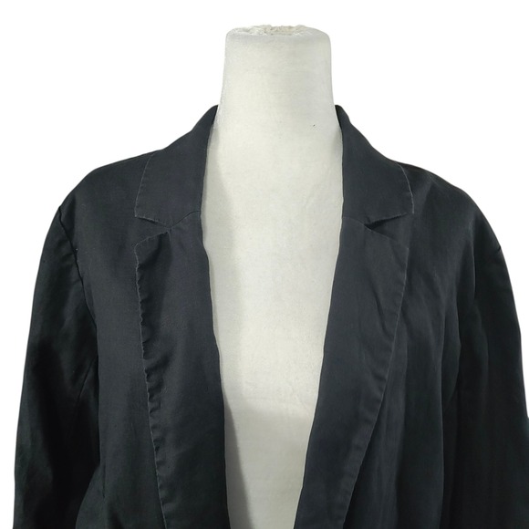 Eileen Fisher Black 100% Organic Linen Open Front Blazer Jacket Lagenlook XL - Picture 4 of 11